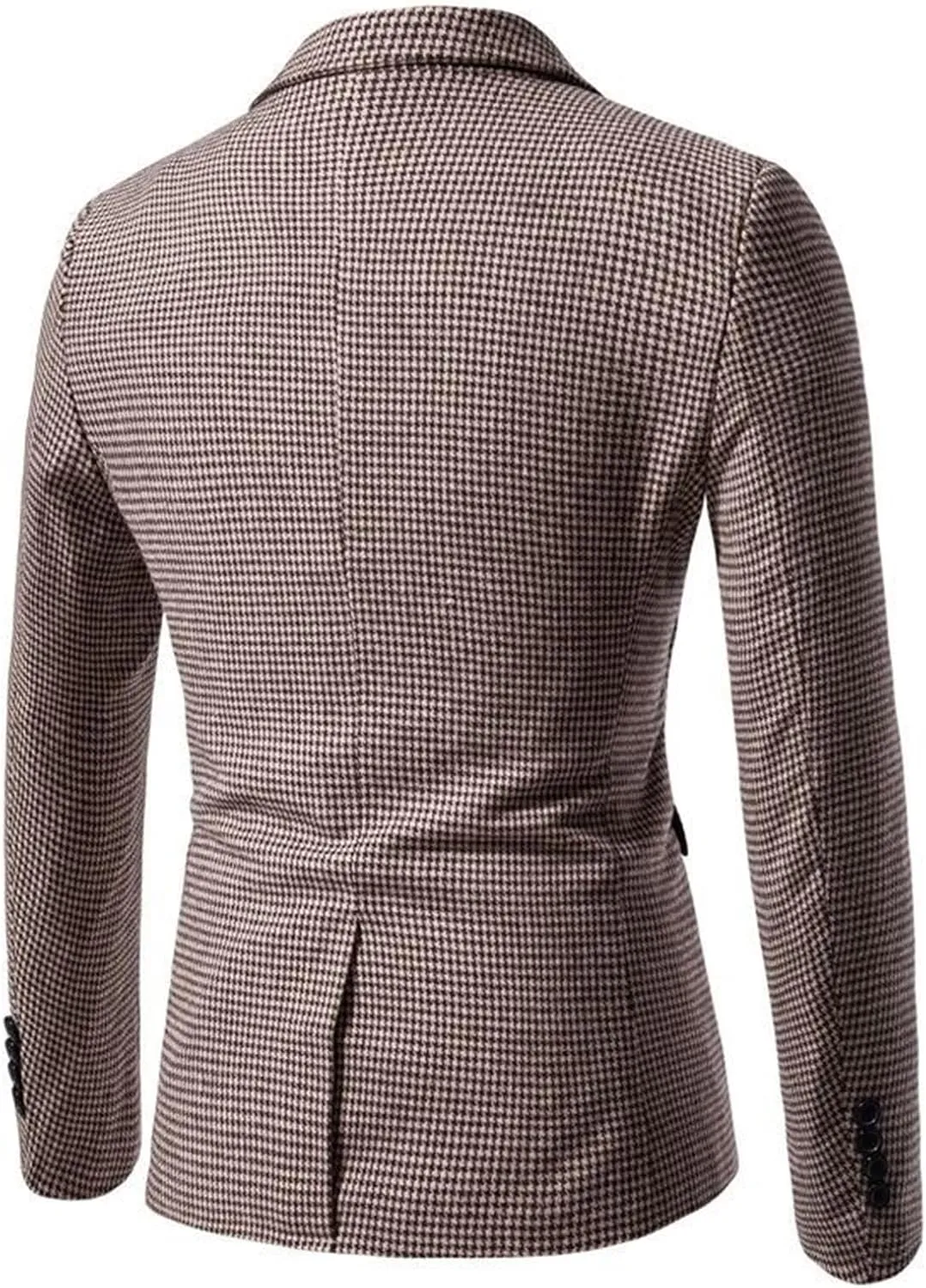 Men's Classic Fit Plaid Suit Knitted Jacket Lightweight Vintage Herringbone Tweed Blazer Two-Button Wool Blend with Pocket