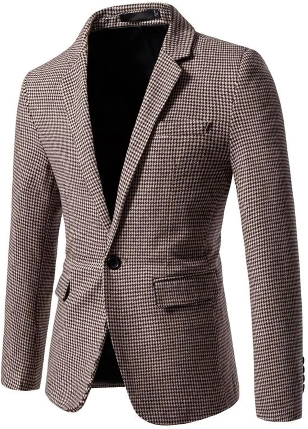 Men's Classic Fit Plaid Suit Knitted Jacket Lightweight Vintage Herringbone Tweed Blazer Two-Button Wool Blend with Pocket
