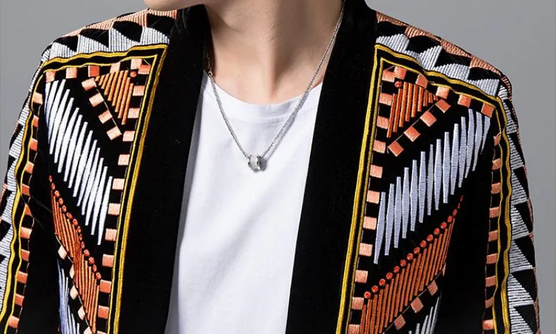 Men's Embroidered Colorful Blazer