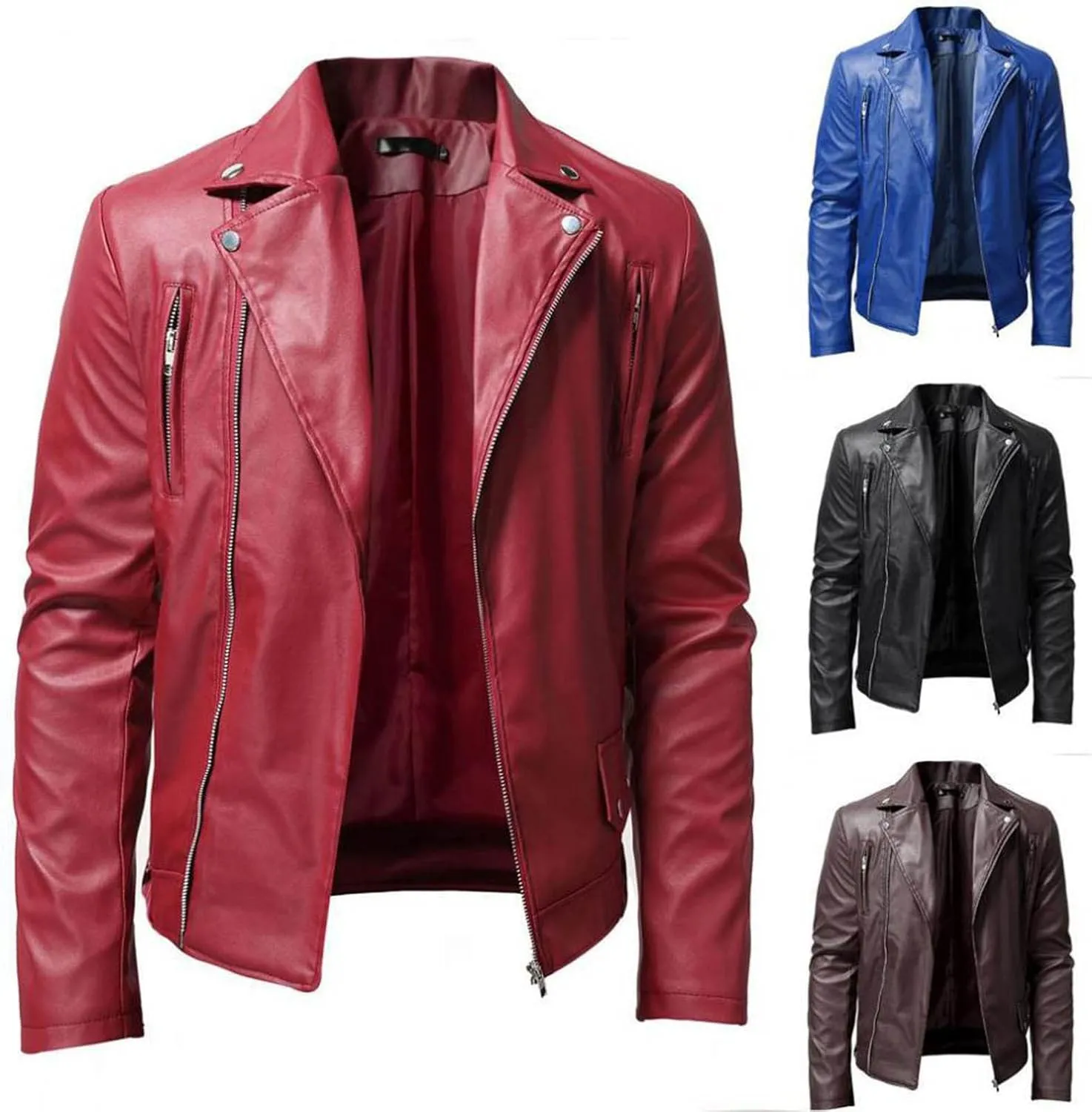 Men's Faux Leather Bomber Jacket Motorcycle Jackets Lined Aviator Punk Outwear Faux-Leather Lapel Outwear Coat