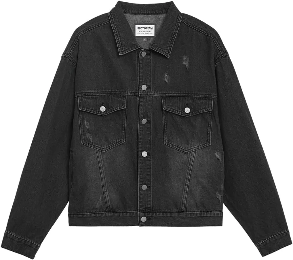 Men's Jean Jacket Fall Lightweight Casual Stylish Black Trucker Denim Jackets