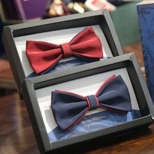 Men's Navy Burgundy Two Tone Double Layered Bow Tie