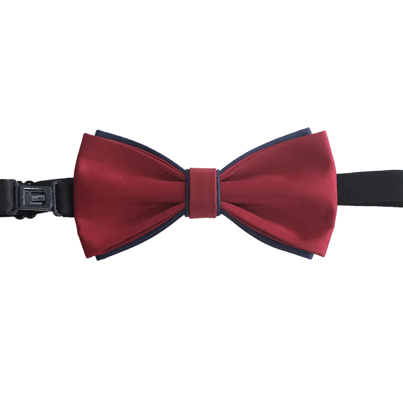 Men's Navy Burgundy Two Tone Double Layered Bow Tie