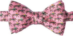 Men's Pink Equestrian Win Place Show Horse Racing 100% Silk Self Tie Bowtie Bow Tie