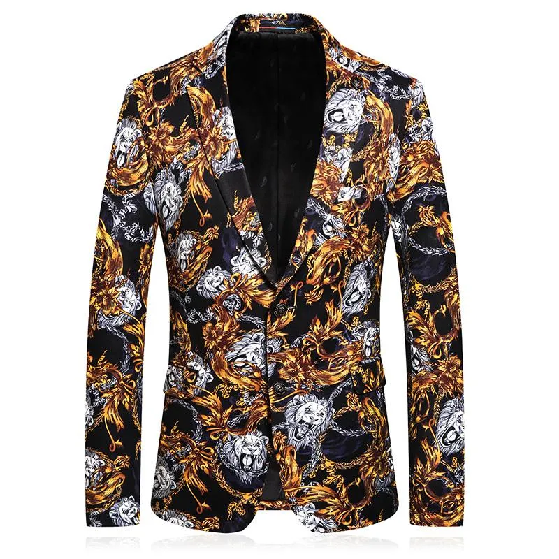 Men's Slim Fit Single Breasted Blazer With Print