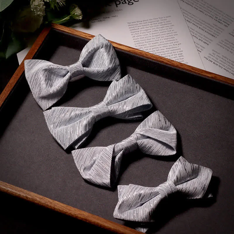Men's Sparkle Silver Gray Series Twilled Bow Tie