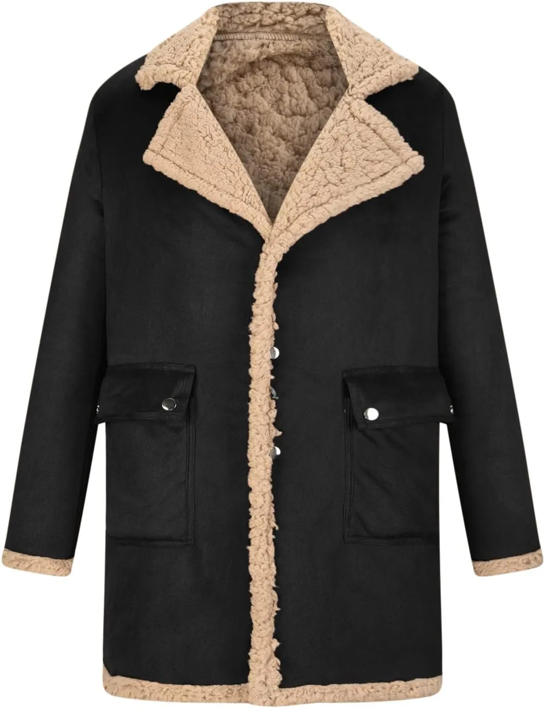 Men's Thick Fleece Leather Jacket Motorcycle Faux Leather Lined Coats Aviator Bomber Jackets Lapel Punk Outwear