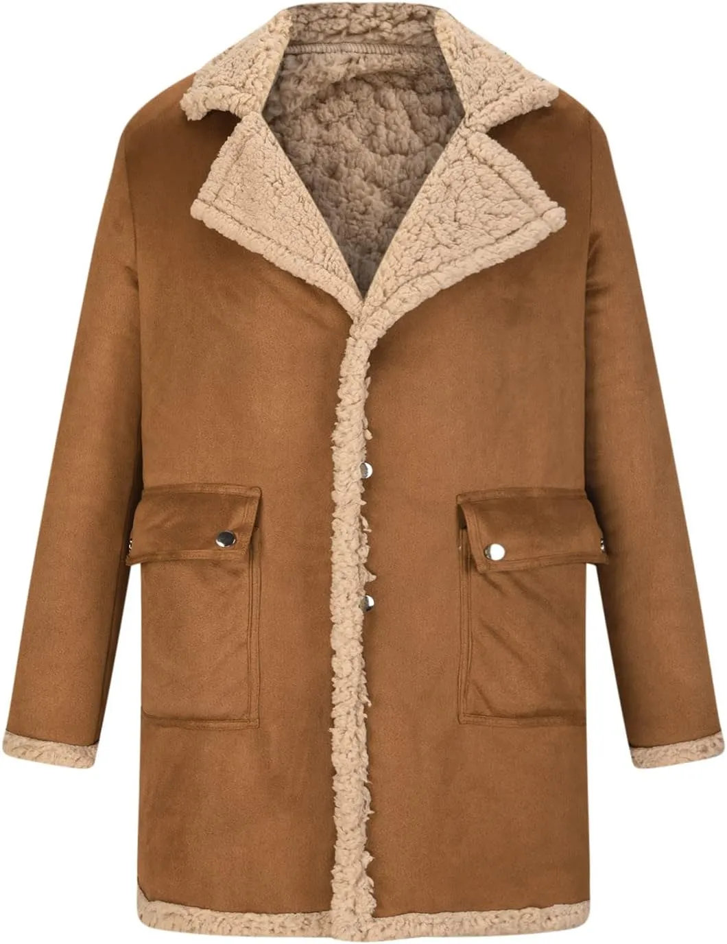 Men's Thick Fleece Leather Jacket Motorcycle Faux Leather Lined Coats Aviator Bomber Jackets Lapel Punk Outwear