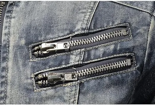 Mens Warm Winter Denim Jacket Stand Collar Fleece Lined Trucker Jackets Fashion Vintage Distressed Motorcycle Coat
