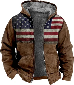 Mens Zipper Hoodies Winter Sherpa Lined Graphic Jacket Oversized Heavy Windbreaker Coat Big And Tall Windproof Outwear