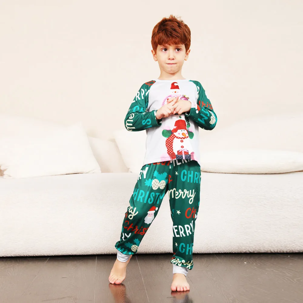 Merry Christmas cartoon pattern family pajamas set