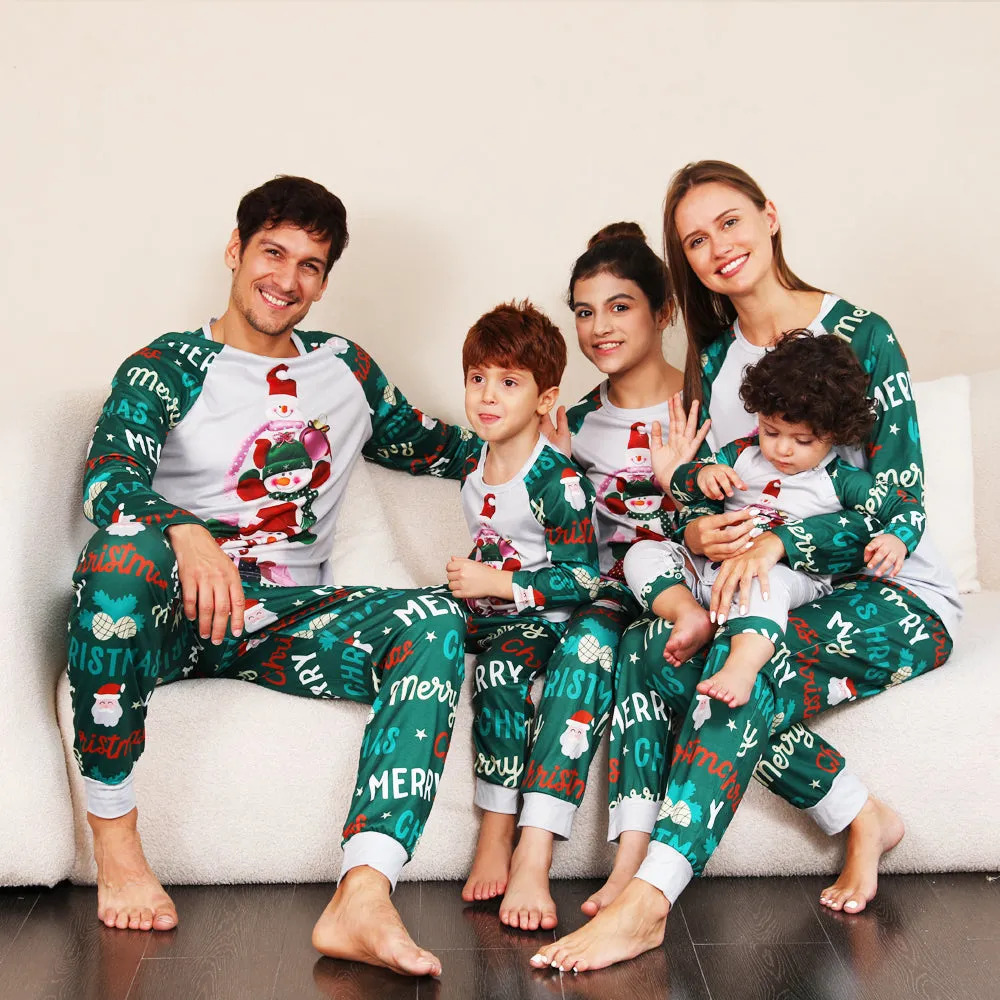 Merry Christmas cartoon pattern family pajamas set