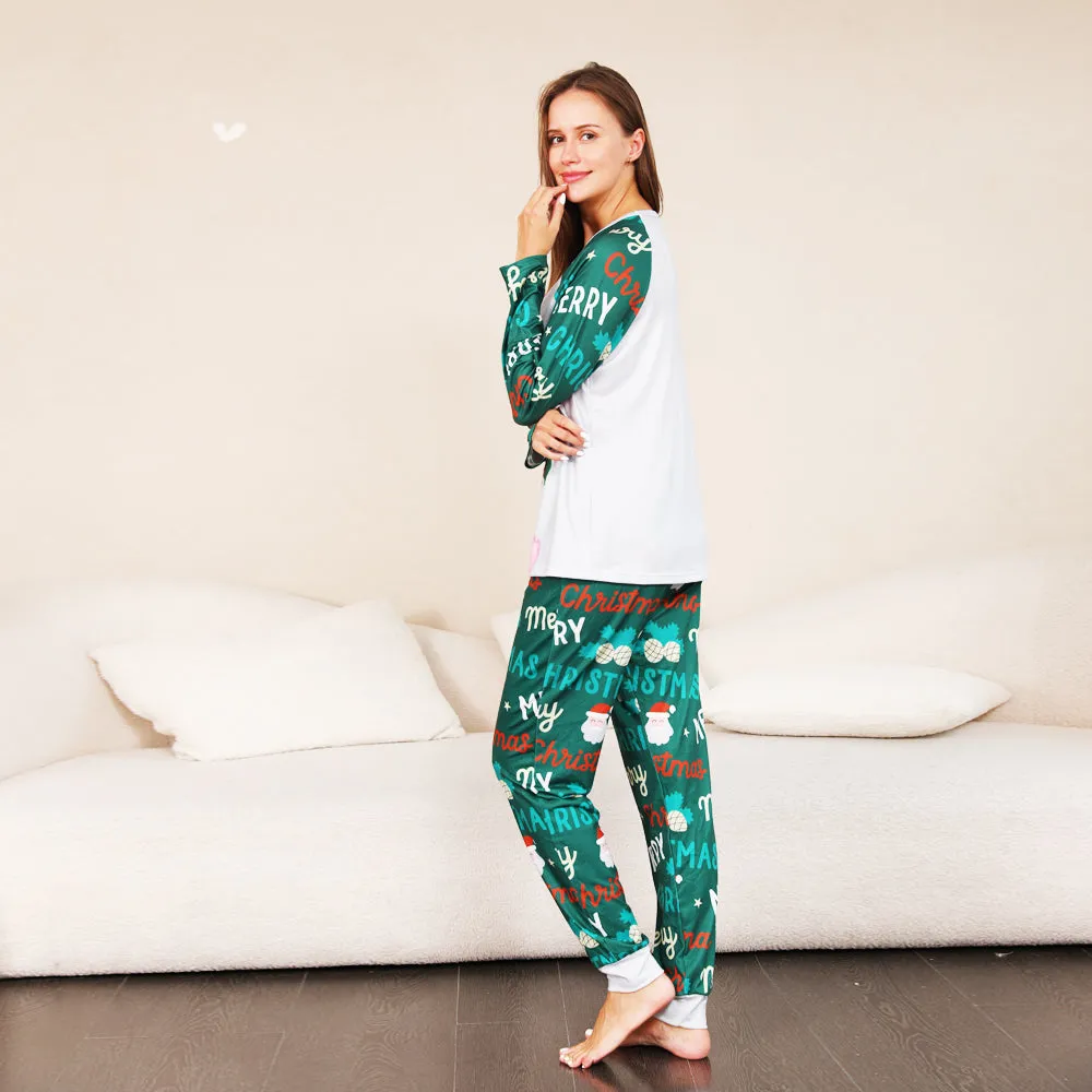 Merry Christmas cartoon pattern family pajamas set