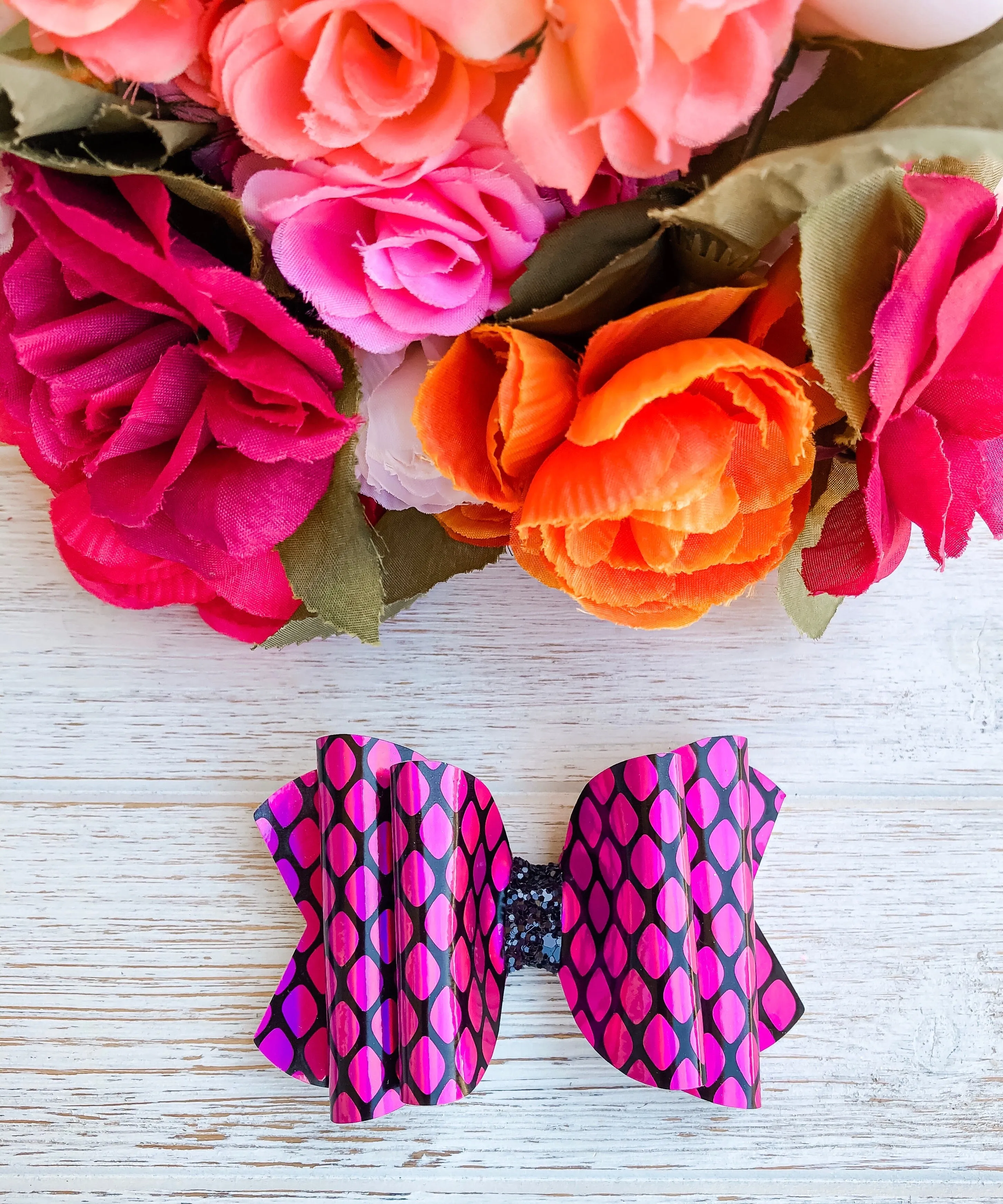 Metallic Mermaid Faux Leather Glitter Bow Headband | Hair Clip
