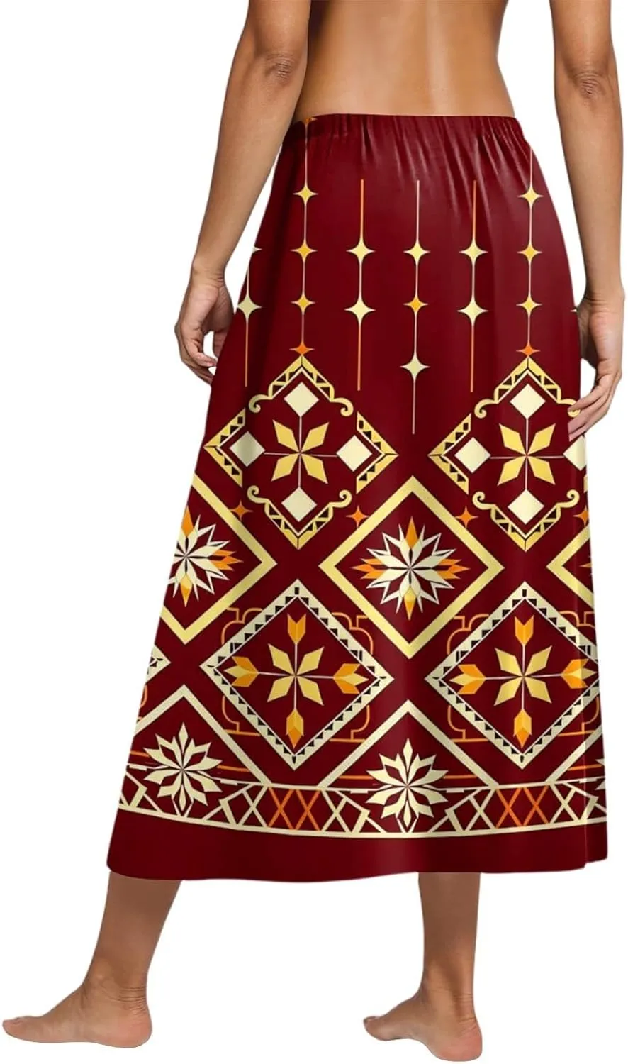 Midi Boho Floral Skirts for Women Trendy Comfy Flowy High Elastic Waist A Line Skirt Skorts with Pockets