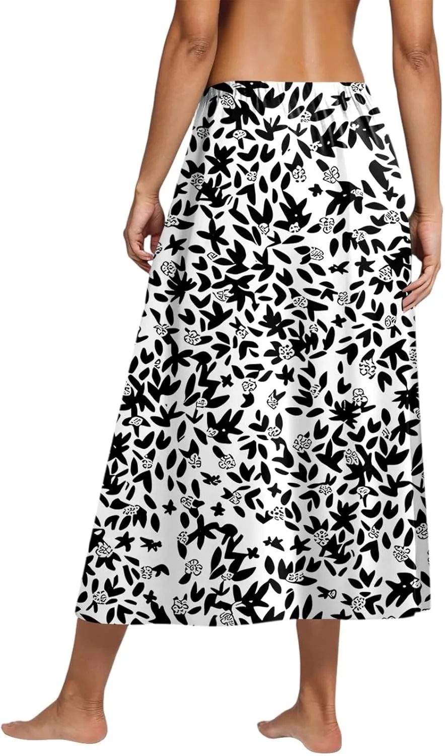 Midi Boho Floral Skirts for Women Trendy High Elastic Waist Comfy Flowy A Line Skirt Skorts with Pockets