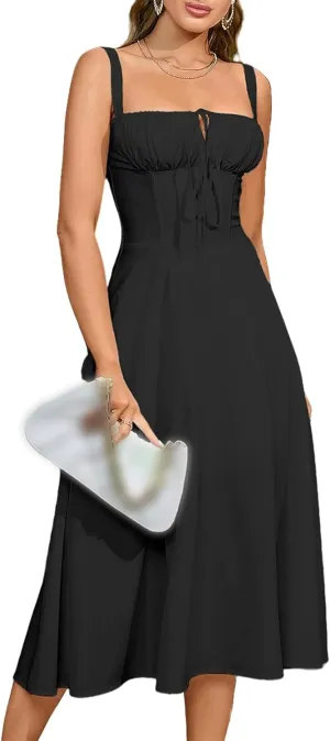 Midi Dresses for Women Boho Flowy Slit Lace Up Dresses Going Out A Line Summer Sexy Beach Casual Sundress 2025