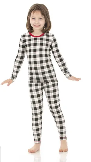 Midnight Holiday Plaid Print Long Sleeve Pajama Set- Select Size