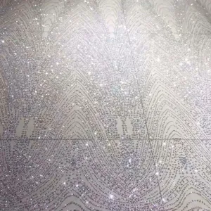 Mileos SILVER Glitter Geometric Embroidery Mesh Dress Fabric / 2 COLORS