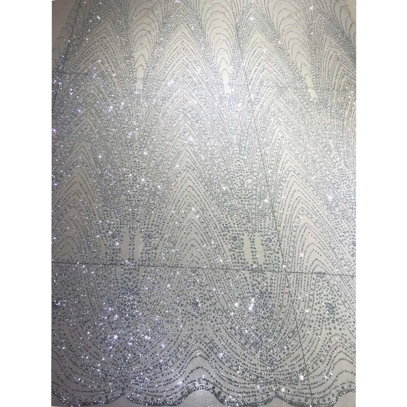 Mileos SILVER Glitter Geometric Embroidery Mesh Dress Fabric / 2 COLORS