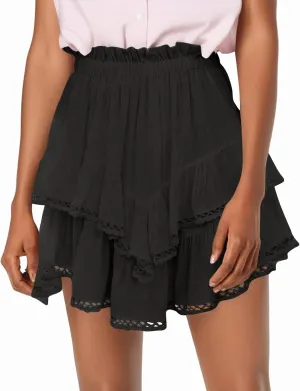 Mini Skirts for Women High Waisted Flowy Shorts for Women Casual Boho Pleated Crochet Ruffled Tiered Tennis Skorts Cute
