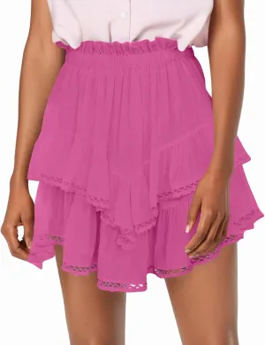 Mini Skirts for Women High Waisted Flowy Shorts for Women Casual Boho Ruffled Tiered Pleated Crochet Tennis Skorts Cute