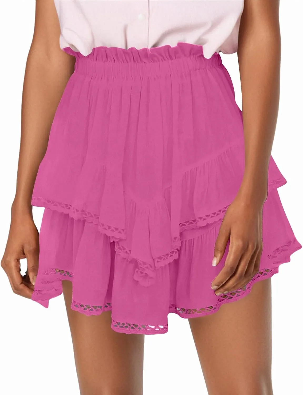 Mini Skirts for Women High Waisted Flowy Shorts for Women Casual Boho Ruffled Tiered Pleated Crochet Tennis Skorts Cute
