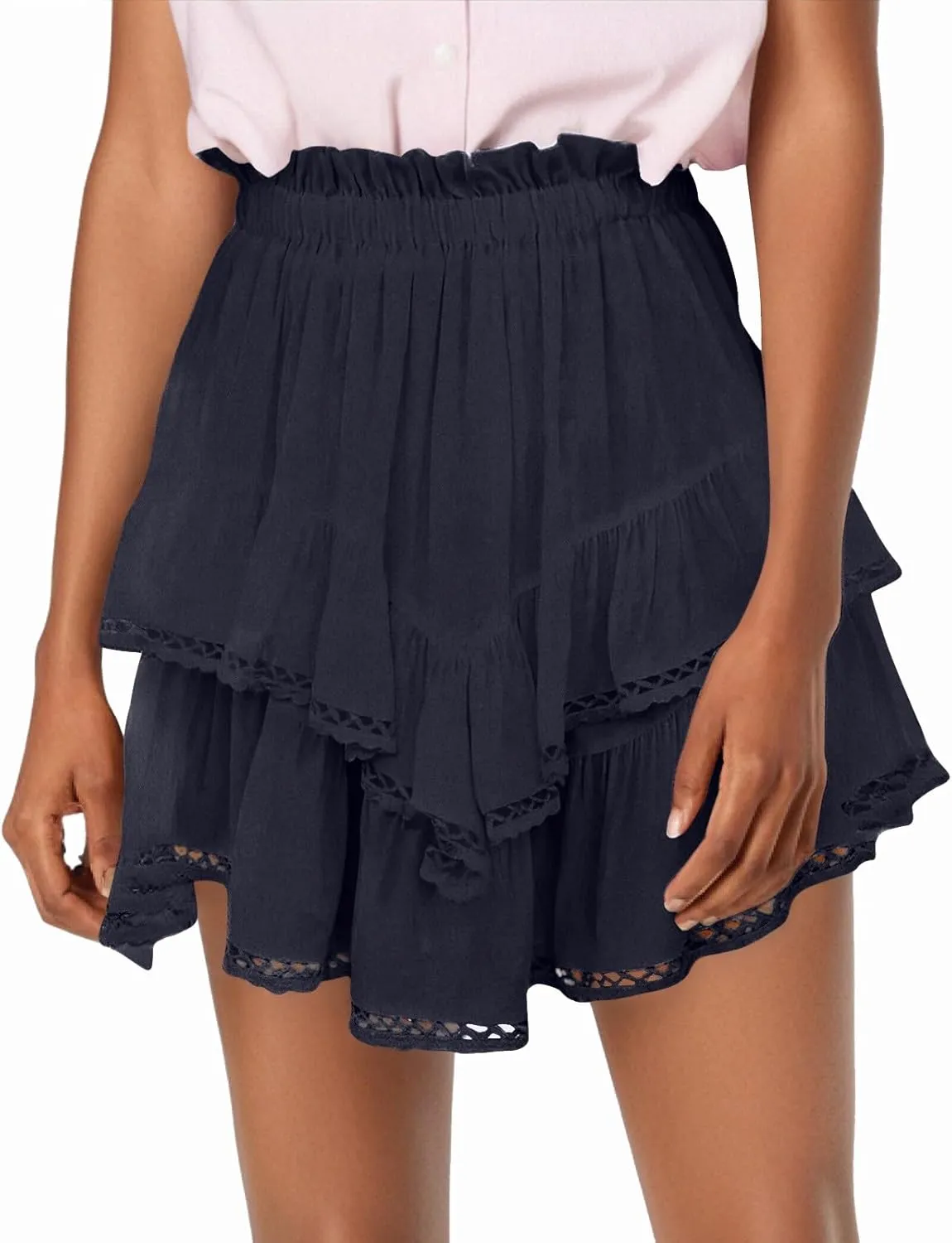 Mini Skirts for Women High Waisted Flowy Shorts for Women Casual Boho Ruffled Tiered Pleated Crochet Tennis Skorts Cute