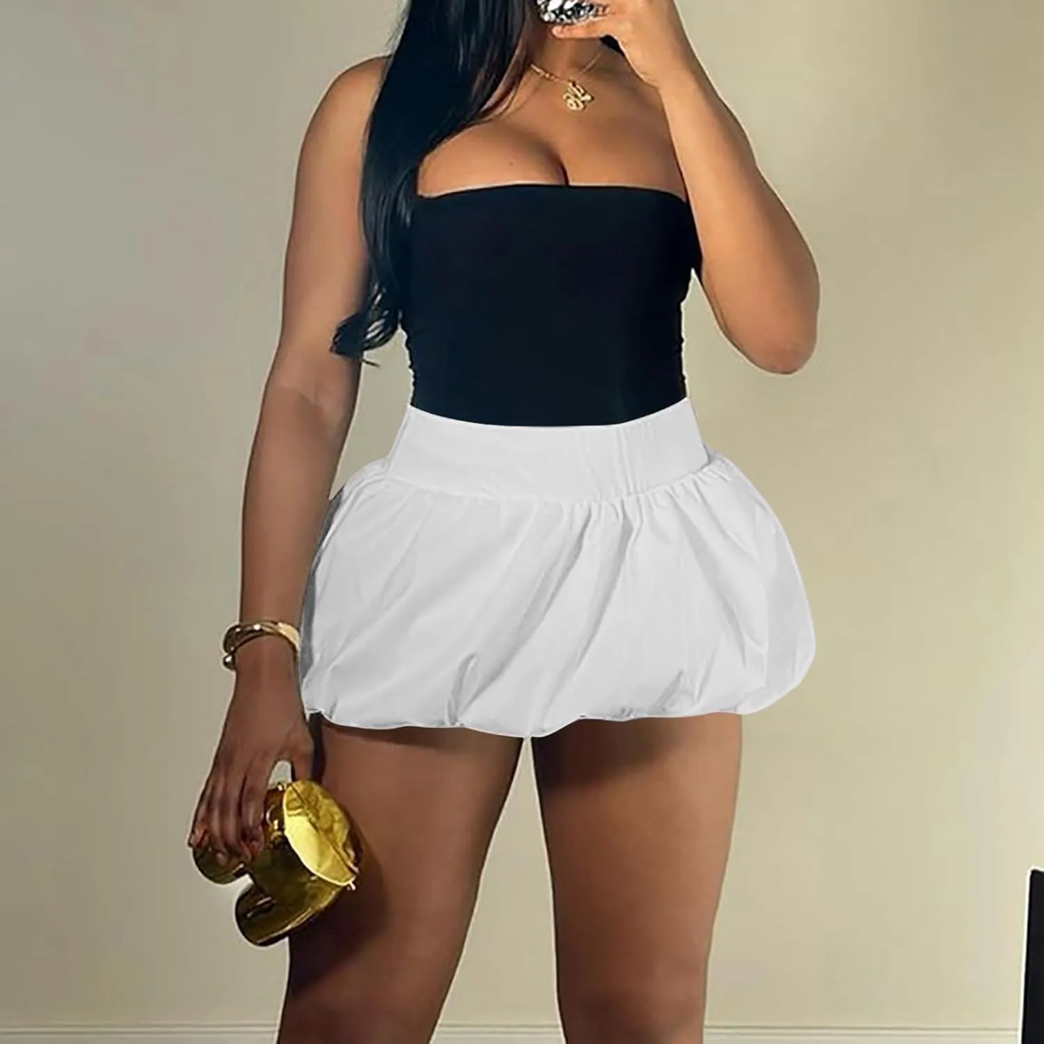 Mini Skirts for Women Summer Sext Bubble Skirt High Elastic Waist Ruffle Flared Mini Skirts Layered Pleated