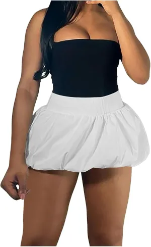 Mini Skirts for Women Summer Sext Bubble Skirt High Elastic Waist Ruffle Flared Mini Skirts Layered Pleated