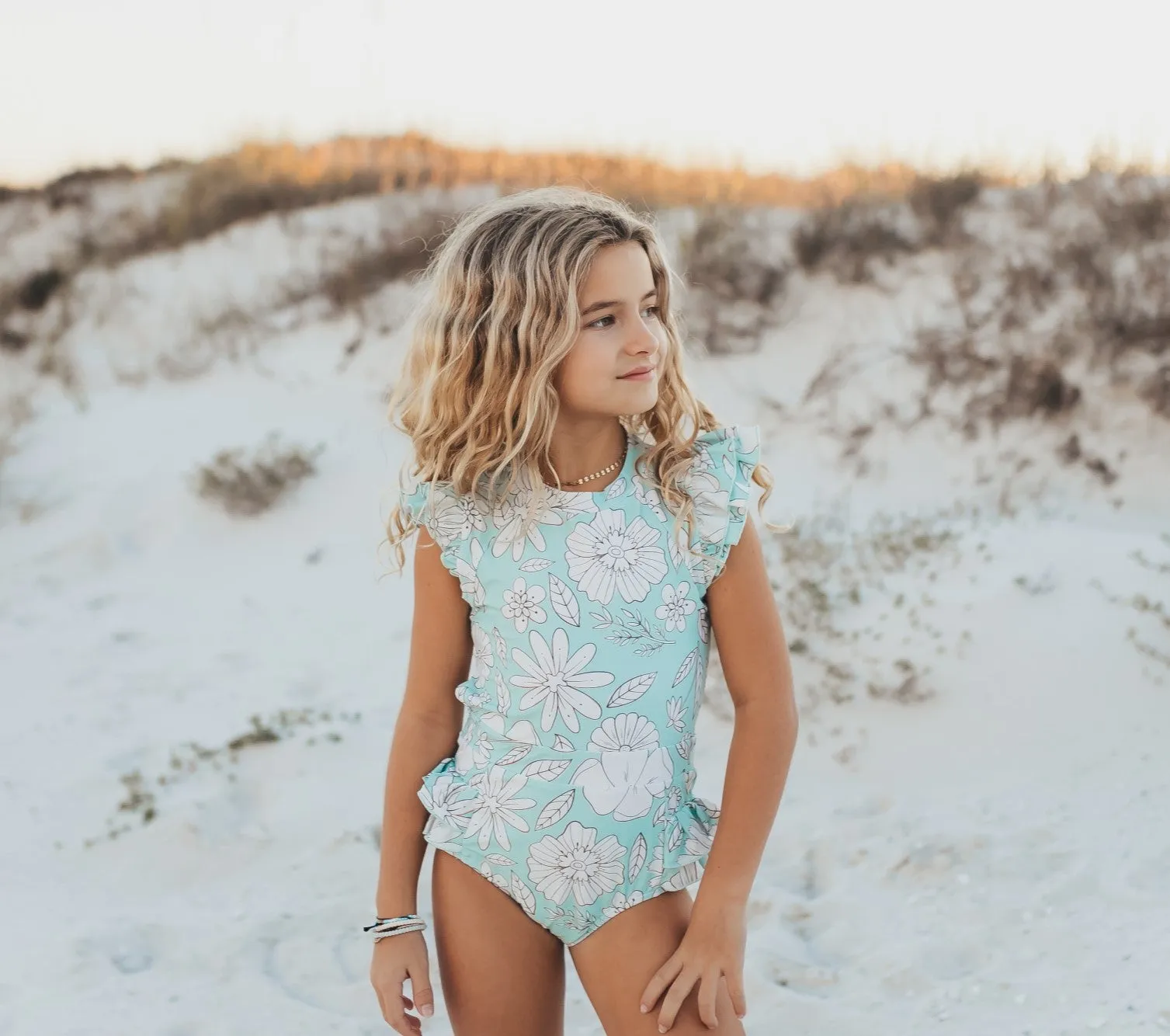 Mint Floral Open Back Swimsuit