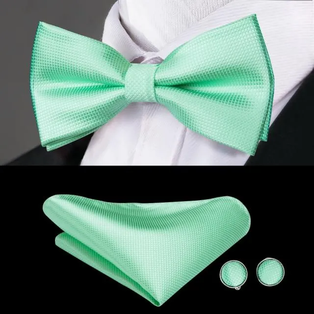 Mint Green Solid Stripes Matching Bowtie Set (3pc)