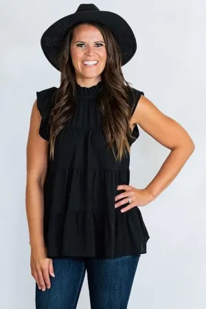 Mock Neck Ruffle Sleeve Tiered Tunic Top by Entro Clothing