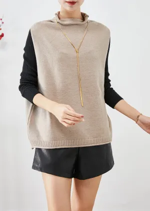 Modern Light Camel Turtle Neck Knit Vest Tops Fall LY9264