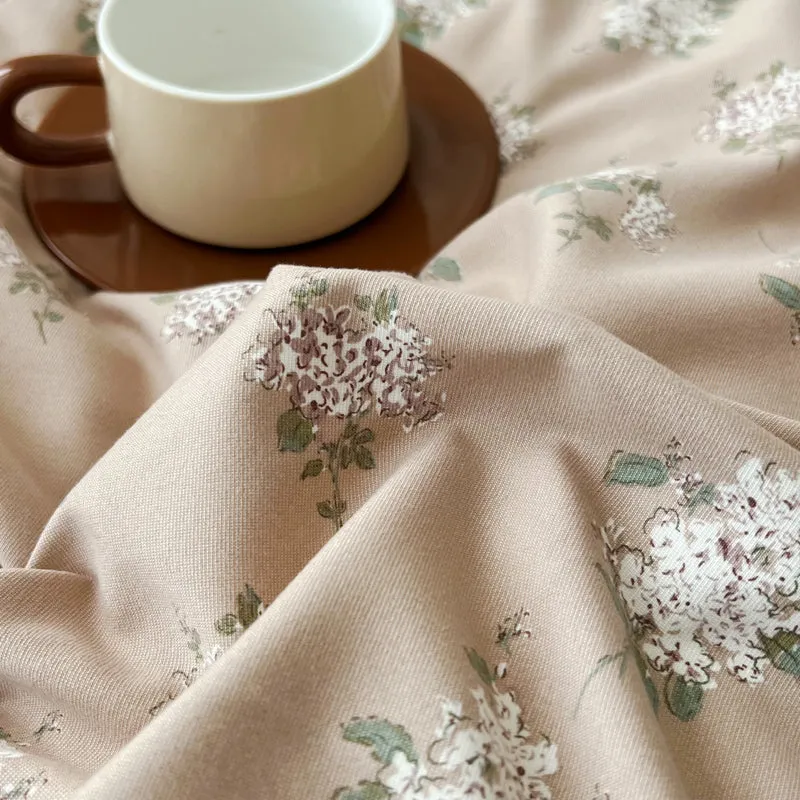Modern Vintage Floral Double Gauze Cotton Duvet Cover Set, Taro Flat/Fitted Sheet