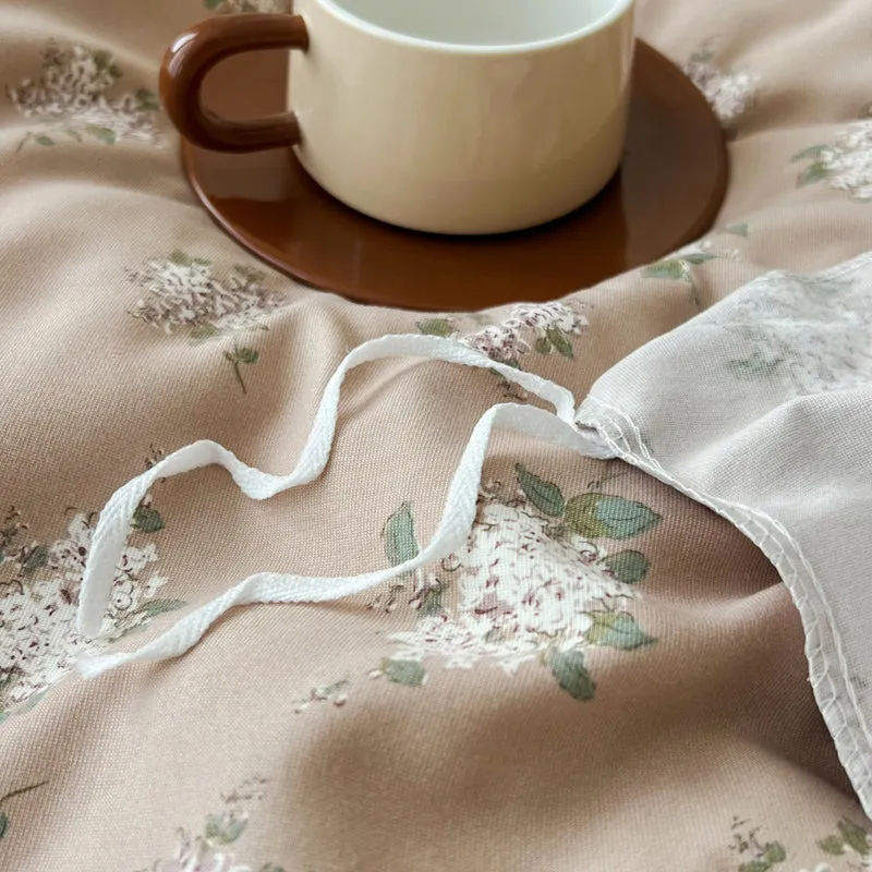 Modern Vintage Floral Double Gauze Cotton Duvet Cover Set, Taro Flat/Fitted Sheet