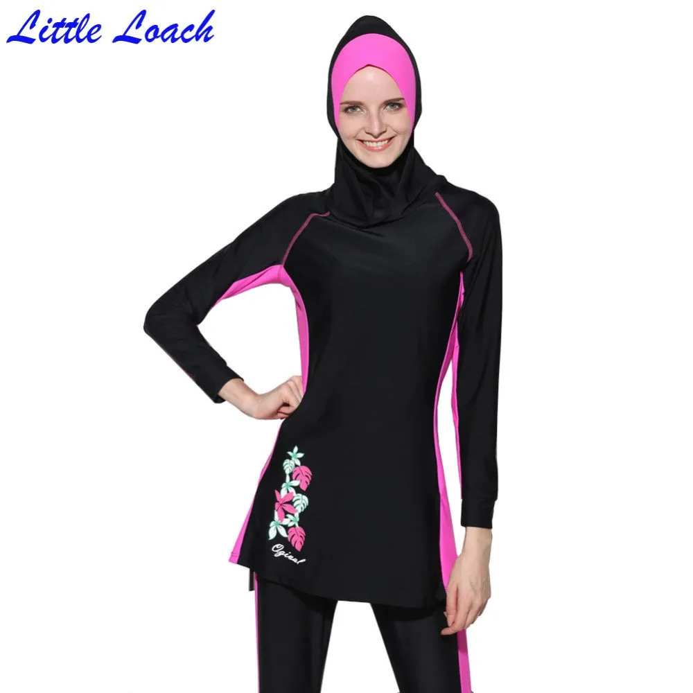 Modest Muslim Swimsuit Women Swimwear Printed Floral Summer Hajib Islamic Swimsuit Anti-UV Girl's Beachwear Burkinis 3 Pcs