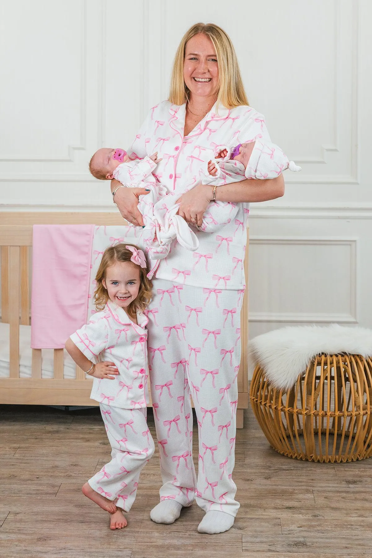 Mom & Me - Blushing Bows Waffle Knit Pajamas
