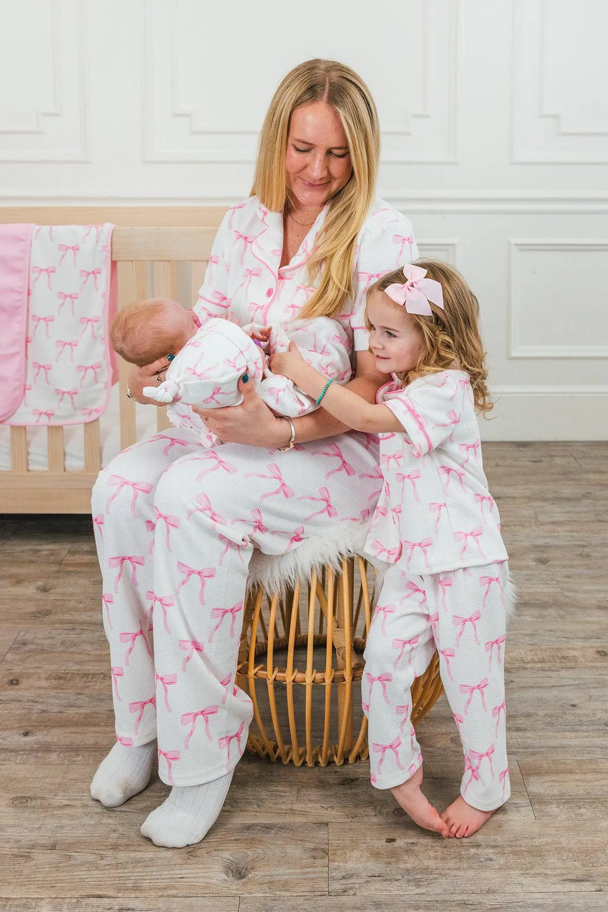Mom & Me - Blushing Bows Waffle Knit Pajamas