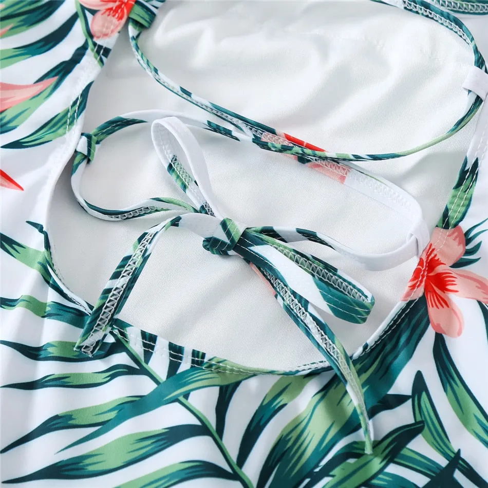Mommy and Me Matching Swimsuit Floral Plant One Piece Swimsuit
