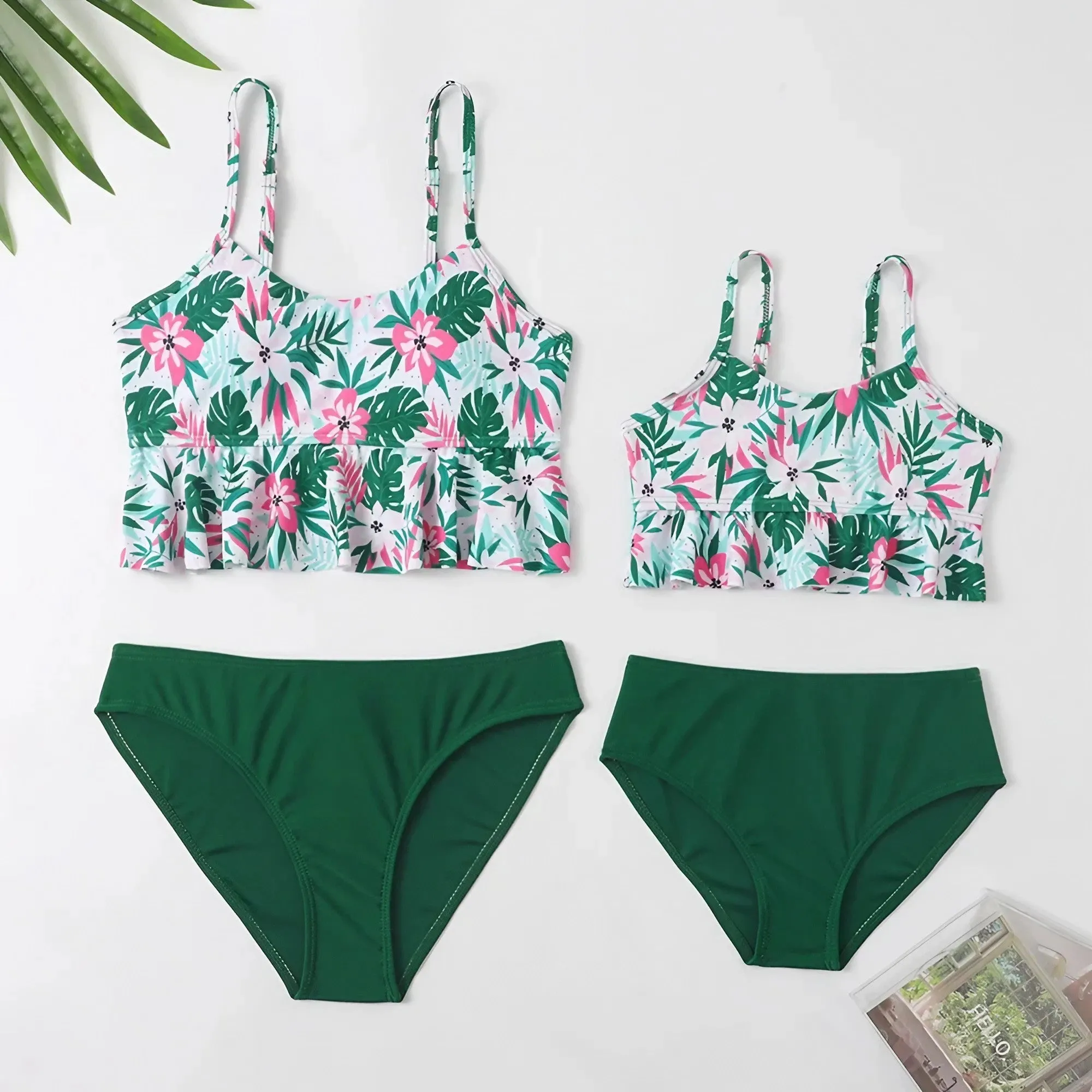 Mommy and Me Matching Swimsuit Green Floral Bikini Set Bathing Suit