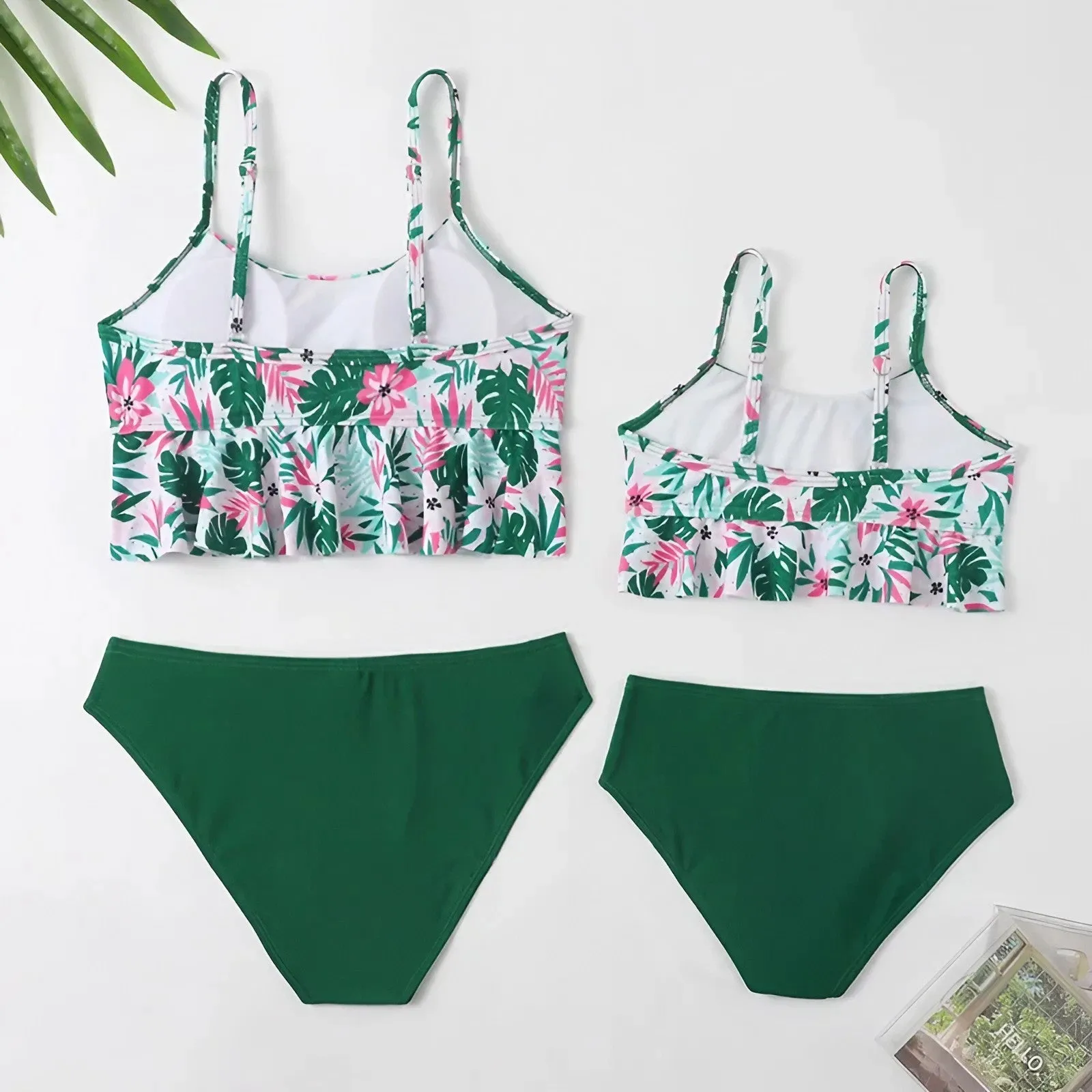 Mommy and Me Matching Swimsuit Green Floral Bikini Set Bathing Suit
