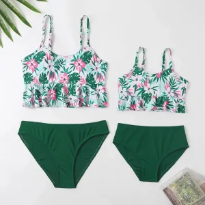 Mommy and Me Matching Swimsuit Green Floral Bikini Set Bathing Suit