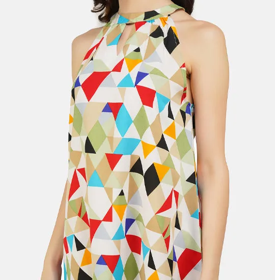 Multi-colored Abstract Printed Halter Neck Dress