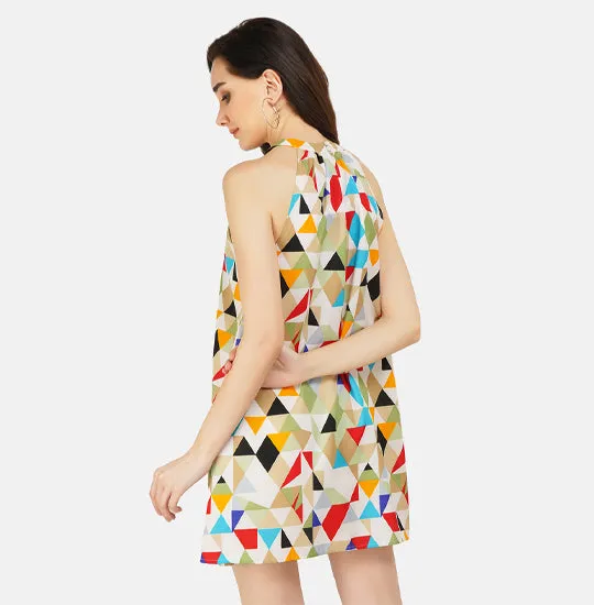 Multi-colored Abstract Printed Halter Neck Dress