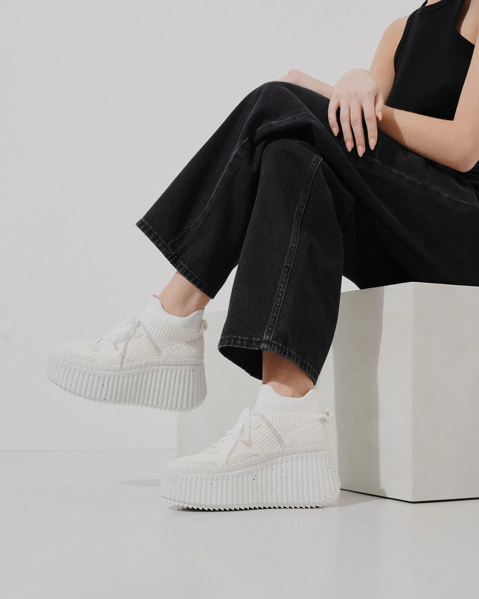 Nama platform white mesh sneakers