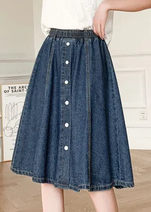 Natural Navy Elastic Waist Button 2022 Cotton Denim Skirts Summer