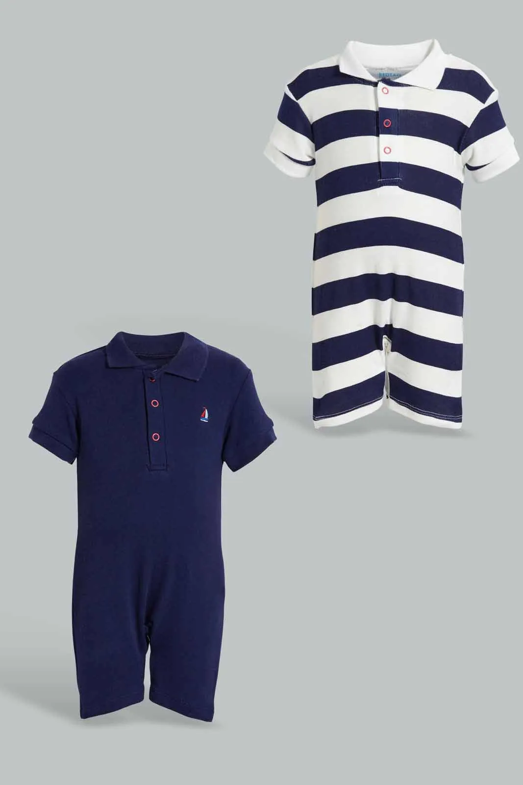 Navy And White Stripe Romper For Babies (Pack of 2)