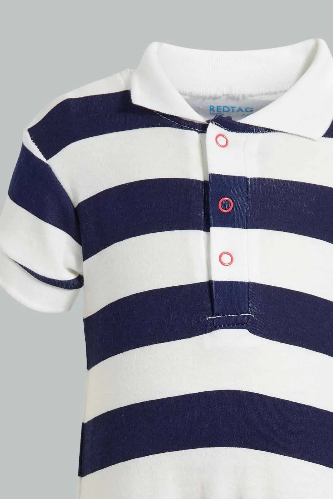 Navy And White Stripe Romper For Babies (Pack of 2)