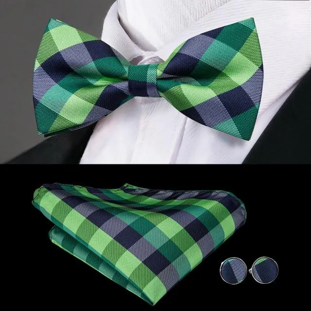 Navy Blue & Green Plaid Matching Bowtie Set (3pc)